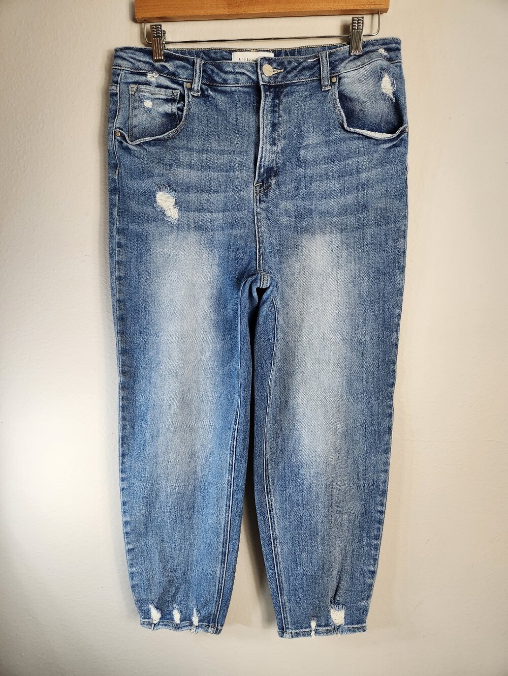 Risen RDP5094 High Rise Distressed Baggy Ankle Jeans Size 15/32 XL 14